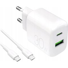 Φορτιστής τοίχου Puro PROLITE 30W USB-A / USB-C + καλώδιο USB-C - USB-C 1.2m - λευκός