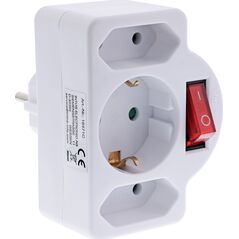 Προσαρμογέας πρίζας InLine®, βύσμα SK σε 2xEuro+1x SK, με διακόπτη, λευκό