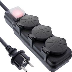 InLine® Εξωτερική πολύπριζο, 3-θέσεων Schutzkontakt, IP44, με διακόπτη, 10m