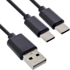 Καλώδιο φόρτισης InLine® USB 2σε1 Y, 1x USB-A βύσμα σε 2x USB-C βύσματα, μαύρο 0,5m