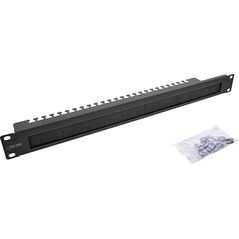 Πλάκα διέλευσης καλωδίων InLine® 19" με βούρτσα και λωρίδα καλωδίων, 1HE, RAL 9005