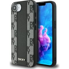 Θήκη DKNY Δερμάτινη Καρό Μονογράμματος Σχέδιο MagSafe για iPhone 16e μαύρο