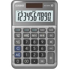 Casio Kalkulator MS 100 FM, srebrna, stołowy, funkcja konwersji walut, %, VAT