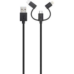 Kabel USB Xqisit USB-A - USB-C + microUSB + Lightning 1 m Czarny
