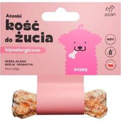 AZAN AZAN - Kość do żucia Puppy ze skóry jelenia z królikiem i probiotykiem 10cm