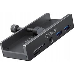 HUB τοποθετημένο με σφιγκτήρα input: USB-C / output: 2x USB-A 3.0, + SD&TF + 3,5mm Audio - ασημί
