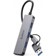HUB 4-portowy input 2w1: USB-A/USB-C / output: 3x USB-A 2.0 + 1x USB-A 3.0 καλώδιο 0,17M - γκρι