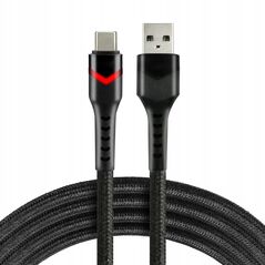Πλεκτό καλώδιο USB -> USB-C 1m 3A RGB LED μαύρο