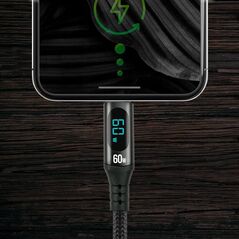 Πλεκτό καλώδιο USB-C -> USB-C 1m 60W με ενσωματωμένη οθόνη μαύρο