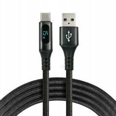 Πλεκτό καλώδιο USB -> USB-C 2m 3A με ενσωματωμένη οθόνη μαύρο