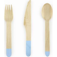 PartyDeco Sztućce drewniane - jasny niebieski 16 cm one size