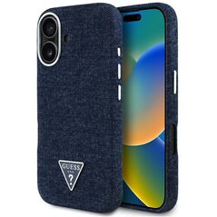 Etui Guess Denim Triangle Logo MagSafe   do iPhone 16 niebieski