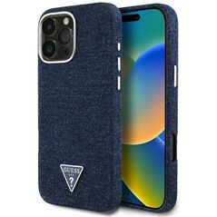 Etui Guess Denim Triangle Logo MagSafe   do iPhone 16 Pro niebieski