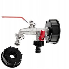 Σετ – IBC καπάκι S60x6 + βρύση 1/2" διπλή με εξόδους σε GZ 3/4" + δύο νίπλες για ταχυσύνδεσμους – mauser (30)