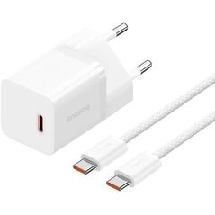 Φορτιστής Baseus GaN5 mini 1C 30W EU+καλώδιο USB-C (moon white)
