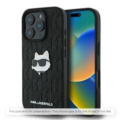 Θήκη Karl Lagerfeld Monogram Choupette Head Pin για iPhone 16e μαύρο