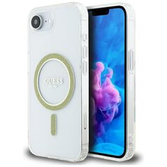 Θήκη Guess IML Glitter Circle MagSafe για iPhone 16e διάφανη