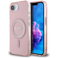 Θήκη Guess IML Glitter Circle MagSafe για iPhone 16e ροζ