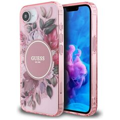 Θήκη Guess IML Flowers MagSafe για iPhone 16e ροζ