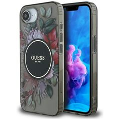 Θήκη Guess IML Flowers MagSafe για iPhone 16e μαύρο