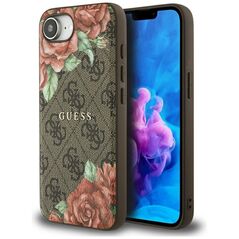 Θήκη Guess 4G Flowers Print MagSafe για iPhone 16e καφέ