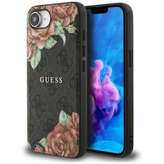 Θήκη Guess 4G Flowers Print MagSafe για iPhone 16e μαύρο