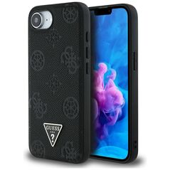 Θήκη Guess Grained Hot Stamp Peony Triangle Logo MagSafe για iPhone 16e μαύρο