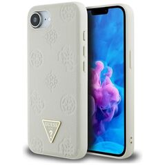Θήκη Guess Grained Hot Stamp Peony Triangle Logo MagSafe για iPhone 16e μπεζ