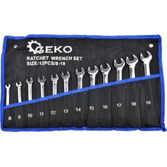 Geko Zestaw kluczy płasko-oczkowych z grzechotką 12szt. 8-19mm (10)