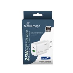MediaRange 25W GaN Fast Charging Adapter (EU-Plug), 1x USB-C and 1x USB-A, USB-C® Power Delivery and Quick Charge enabled, White) (MRMA112-2) έως 12 άτοκες Δόσεις