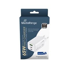 MediaRange 65W GaN Fast Charging Adapter (EU-Plug), 2x USB-C and 1x USB-A, USB-C® Power Delivery and Quick Charge enabled, White (MRMA116-2 έως 12 άτοκες Δόσεις