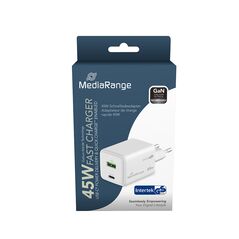 MediaRange 45W GaN Fast Charging Adapter (EU-Plug), 1x USB-C and 1x USB-A, USB-C® Power Delivery and Quick Charge enabled, White(MRMA113-2) έως 12 άτοκες Δόσεις