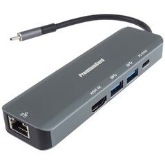 PREMIUMCORD Προσαρμογέας USB-C σε Gigabit 10/100/1000Mbps + 1x HDMI, 2x USB3.2, 1x PD 100W σύνδεσμος, Γκρι