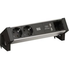 Bachmann BACHMANN DESK2 ALU BLACK 2x gniazdo z uziemieniem, 1x ładowarka USB i 1x ABD GST18