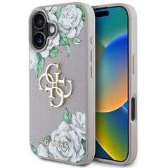 Etui Guess Grained Roses Big 4G logo do  iPhone 16 fioletowy