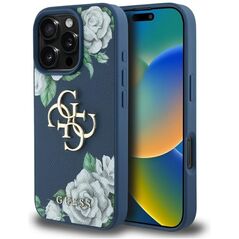 Etui Guess Grained Roses Big 4G logo do  iPhone 16 Pro Max niebieski