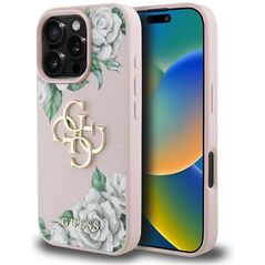 Etui Guess Grained Roses Big 4G logo do  iPhone 16 Pro różowy