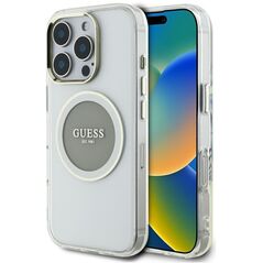 Etui Guess IML Metal Colored Circle      Classic Logo MagSafe do iPhone 16 Pro Max szary