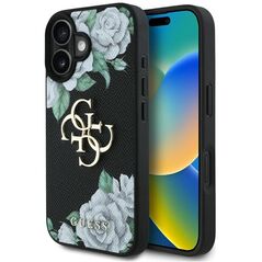 Etui Guess Grained Roses Big 4G logo do  iPhone 16 czarny