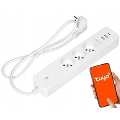 Przedłużacz z 3 gniazdami z uziemieniem i wyłącznikiem 2xUSB, Tuya Smart Wi-Fi, biały