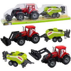 Zestaw Traktor Z Ładowaczem i Prasą Rolniczą Czerwony