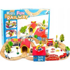 LeanToys Tor samochodowy Kolejka, autka, drzewa, budynki, helikopter  (9835-uniw)