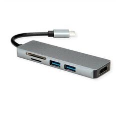 Σταθμός σύνδεσης ROLINE USB τύπου C, HDMI 4K30, 2x USB 3.2 Gen 1, αναγνώστης καρτών SD/MicroSD