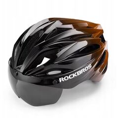 Kask rowerowy Rockbros z szybką, odpinane okulary z ochroną UV, unisex - czarno-brązowy