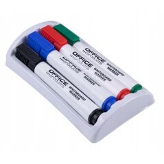 Zestaw 4 markerów z gąbką magnetyczną OFFICE PRODUCTS, do tablic suchościeralnych, mix kolorów