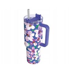 Quokka Stream - Kubek termiczny ze stali nierdzewnej 1200 ml ze słomką (Flower Dusk)