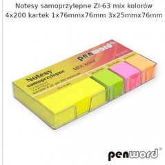 NOTESY SAMOPRZYLEPNE ZI-63 MIX KOLORÓW 4X200 KARTEK 1x76mmx76mm 3x25mmx76mm
