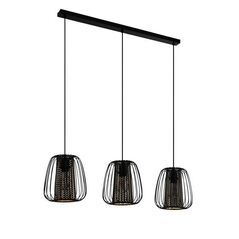 Pendant lamp EGLO Curasao, 3 x E27, 40W, black/gold, 99.5 x 23.5 x 110 cm