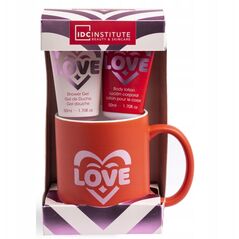 Kūno priežiūros rinkinys IDC Institute In Love: dušo želė, 50 ml + kūno losjonas, 50 ml + puodelis