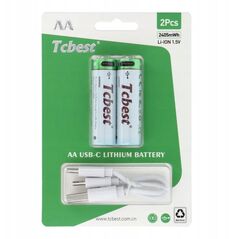 TCBEST bateria akumulatorowa R6 (AA) 650 mAh z gniazdem Typ C + kabel USB A do 2 x Typ C 2 szt